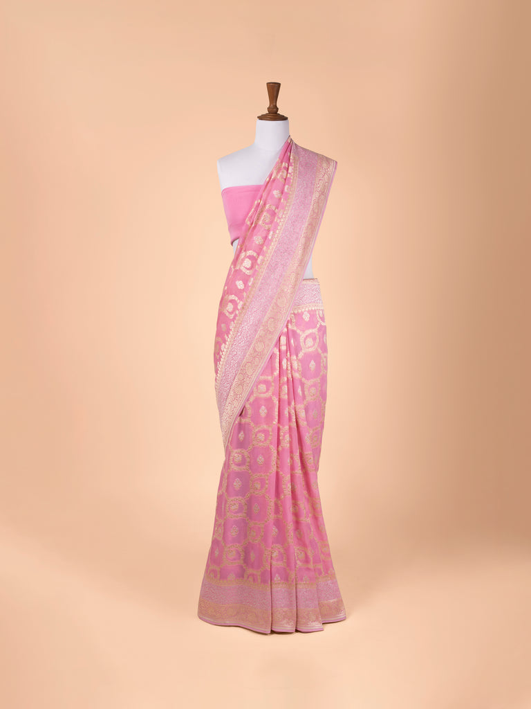 Handwoven Pink Georgette Saree