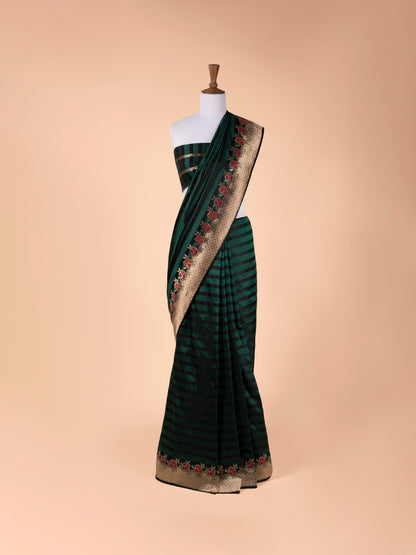 Handwoven Bottle Green Silk Saree