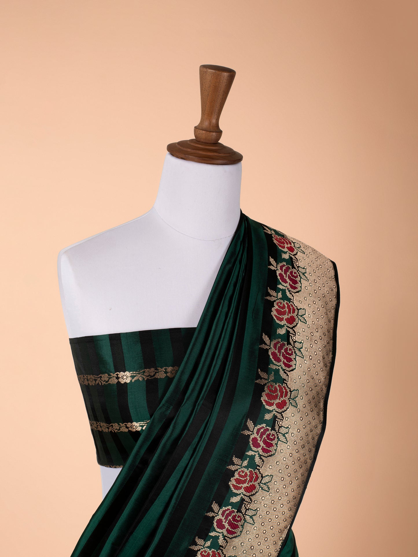 Handwoven Bottle Green Silk Saree