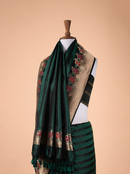 Handwoven Bottle Green Silk Saree