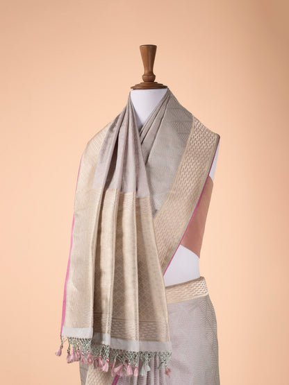 Handwoven Grey Satin Silk Saree