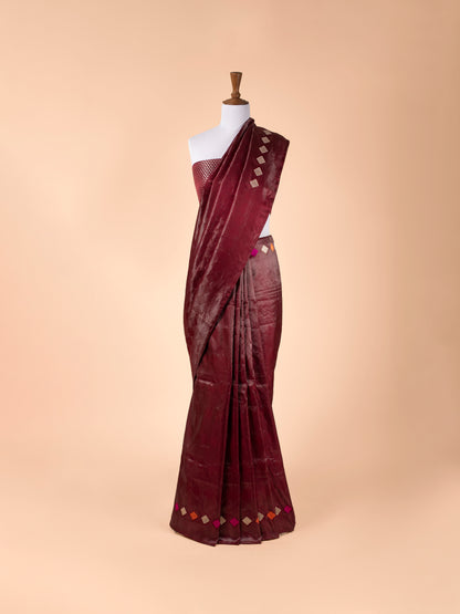 Handwoven Garnet Satin Silk Saree