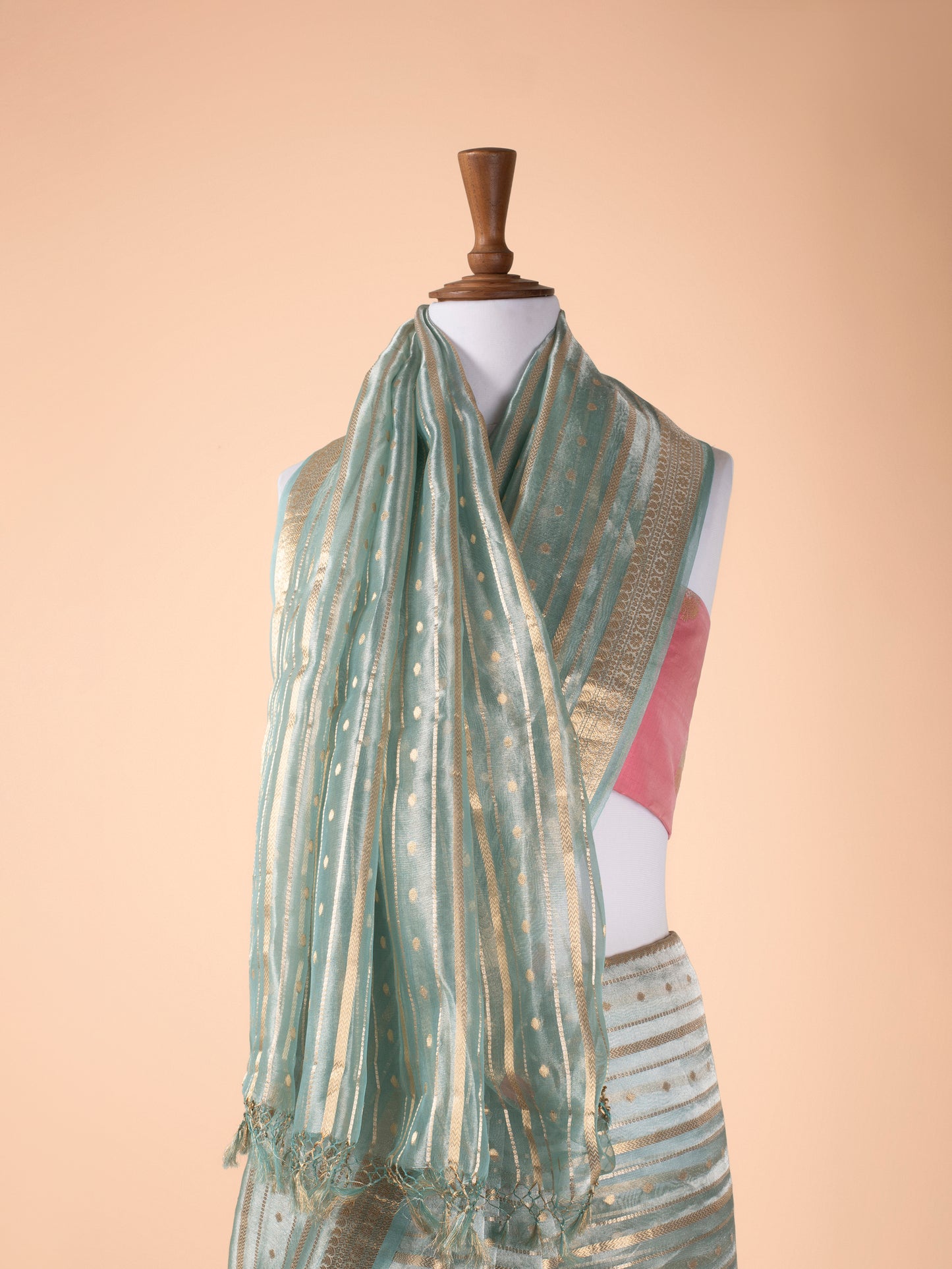 Handwoven Sea Green Tissue Saree