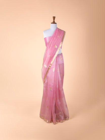 Handwoven Pink Organza Saree