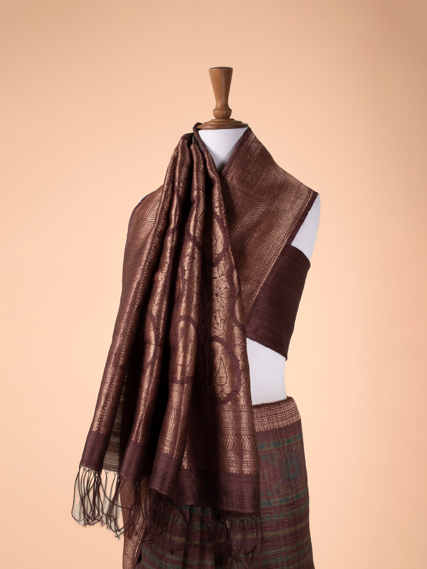 Handwoven Brown Tussar Silk Saree