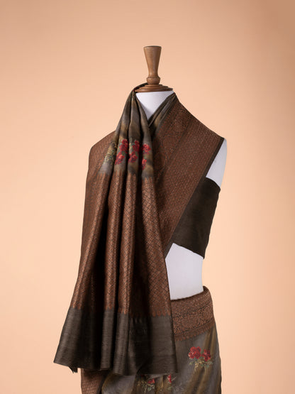 Handwoven Brown Tussar Silk Saree