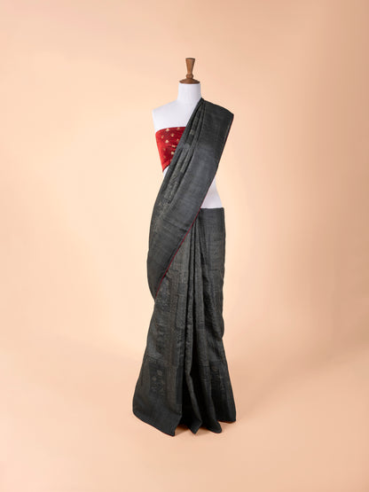 Handwoven Grey Tussar Silk Saree