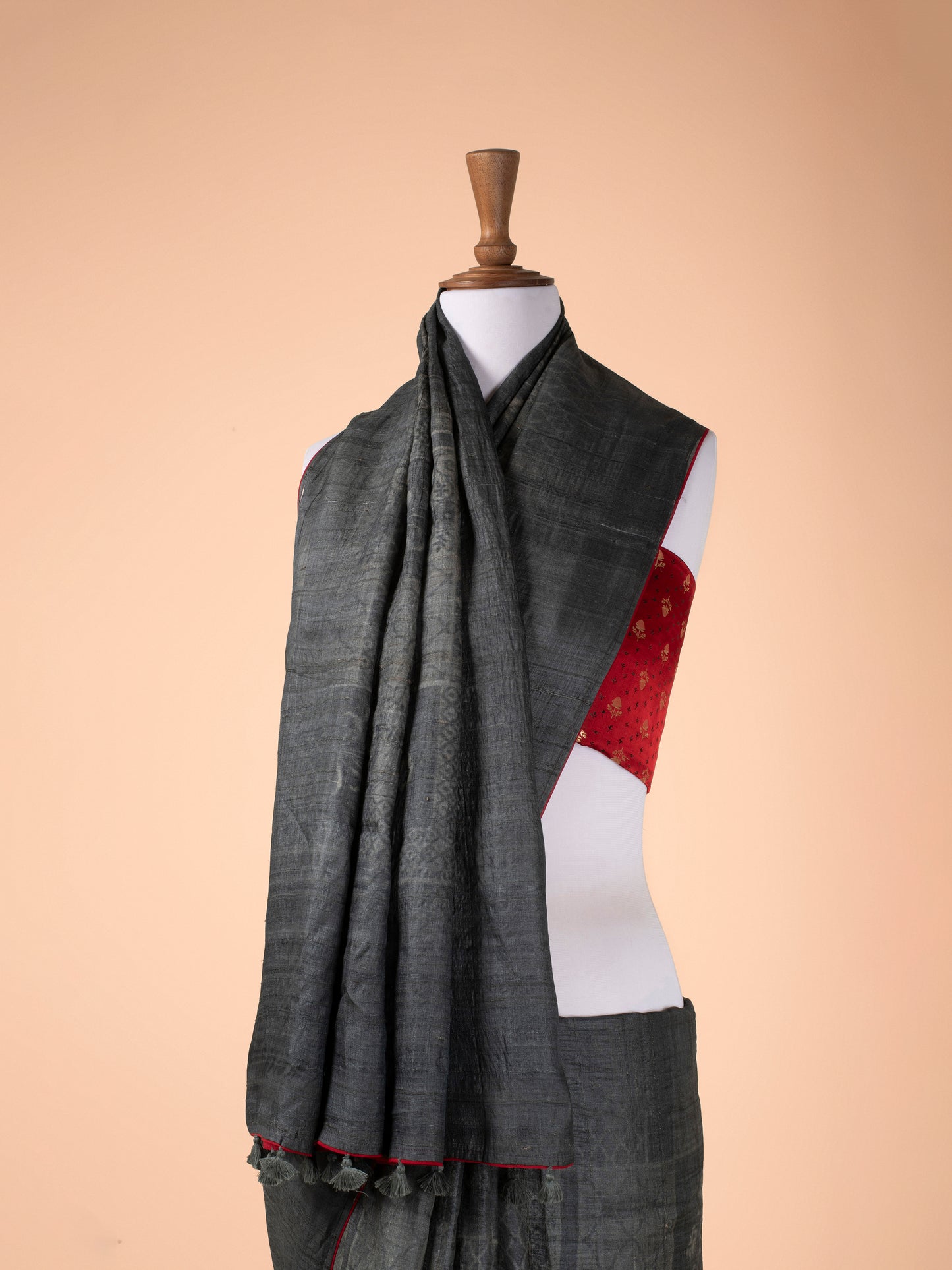 Handwoven Grey Tussar Silk Saree