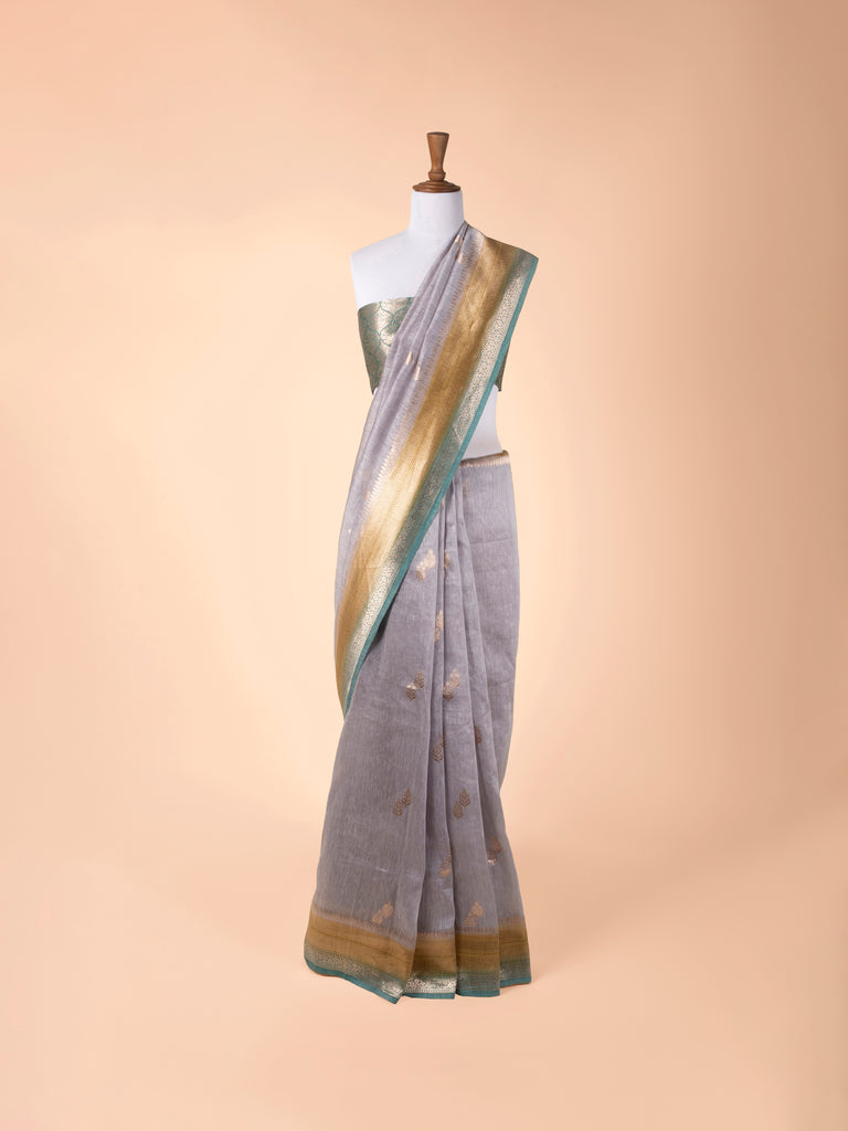 Handwoven Grey Linen Saree