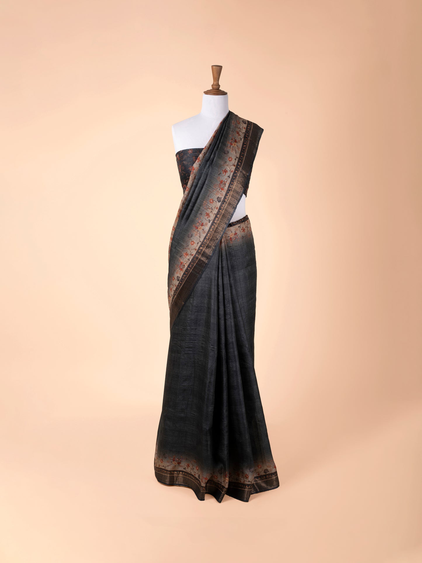 Handwoven Black Tusser Silk Saree