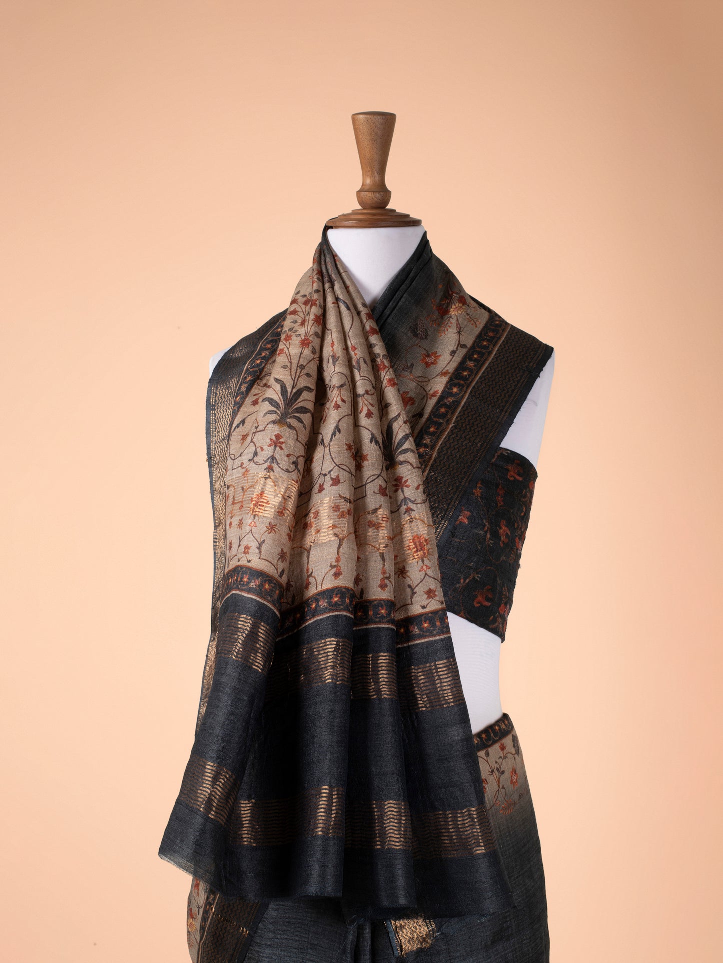 Handwoven Black Tusser Silk Saree