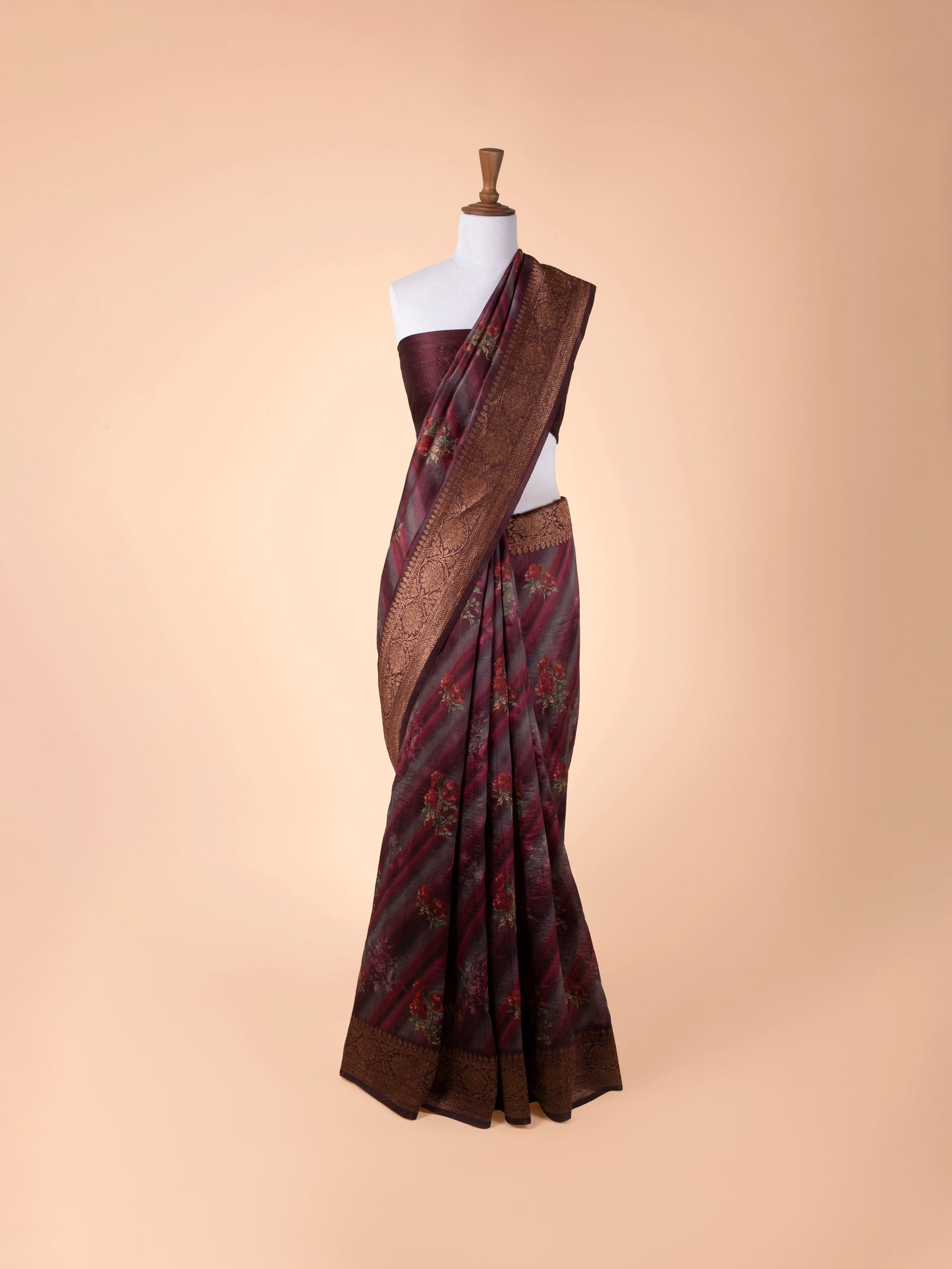 Handwoven Garnet Tusser Silk Saree