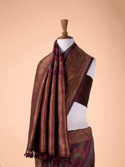 Handwoven Garnet Tusser Silk Saree