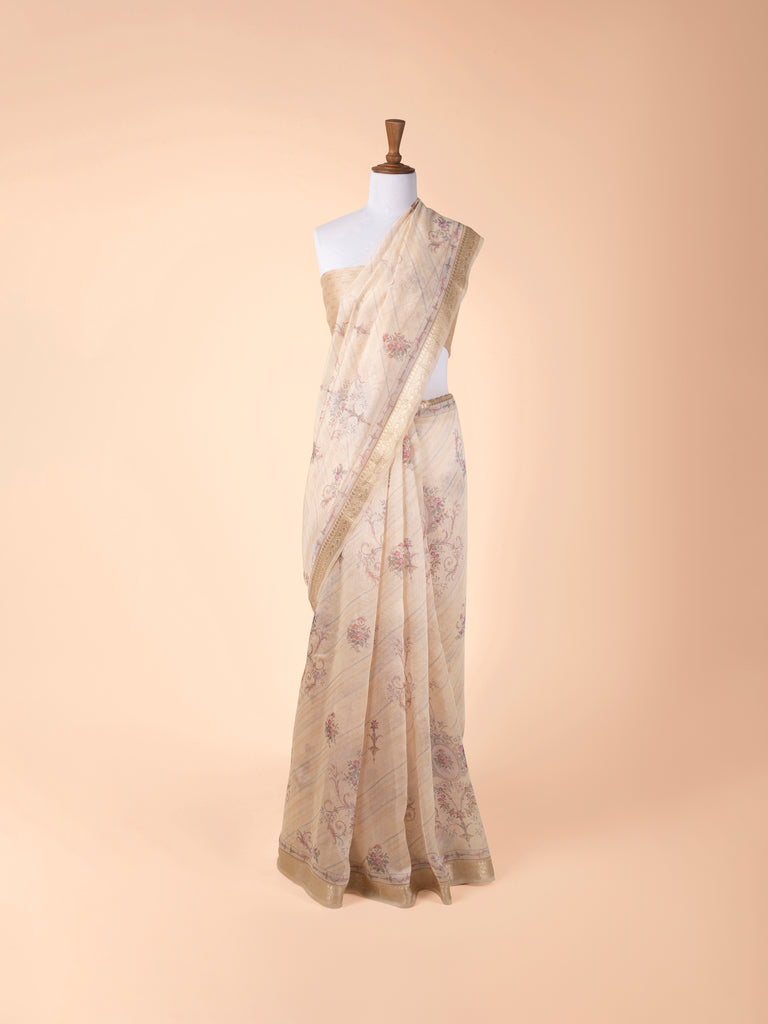 Handwoven Beige Cotton Saree
