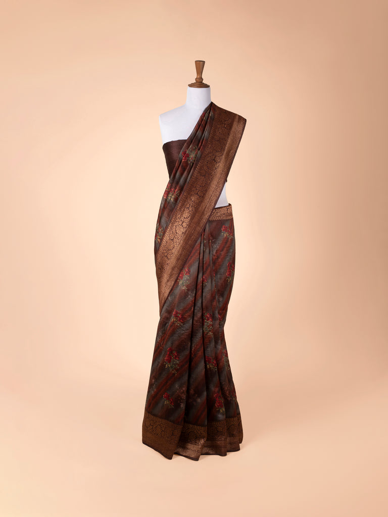 Handwoven Brown Tussar Silk Saree