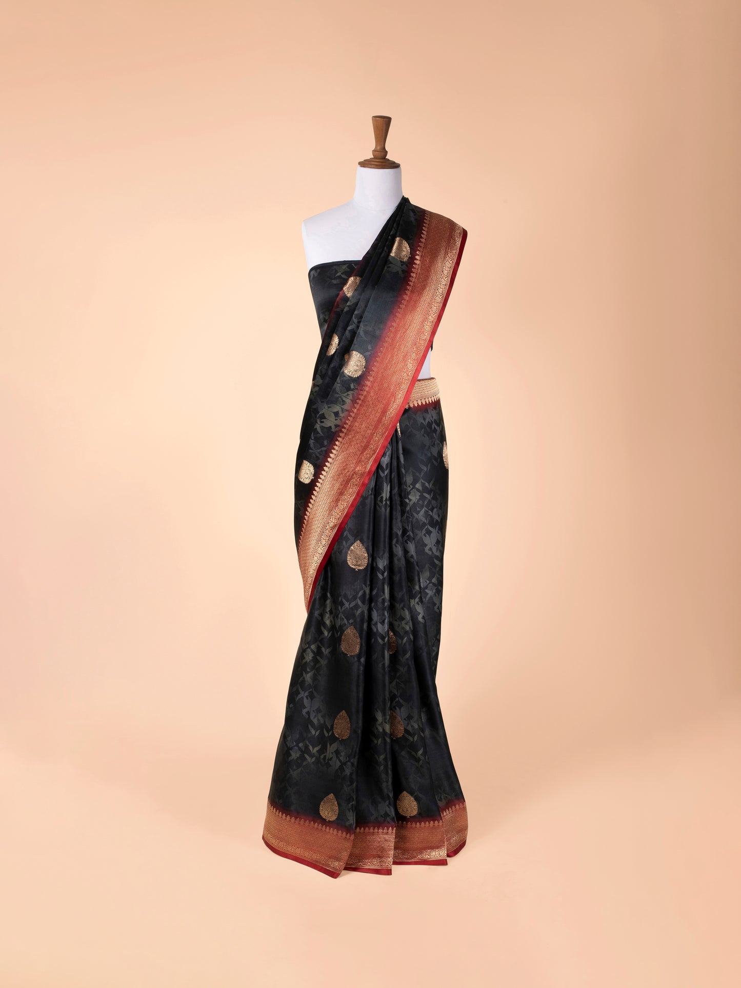 Handwoven Black Satin Silk Saree