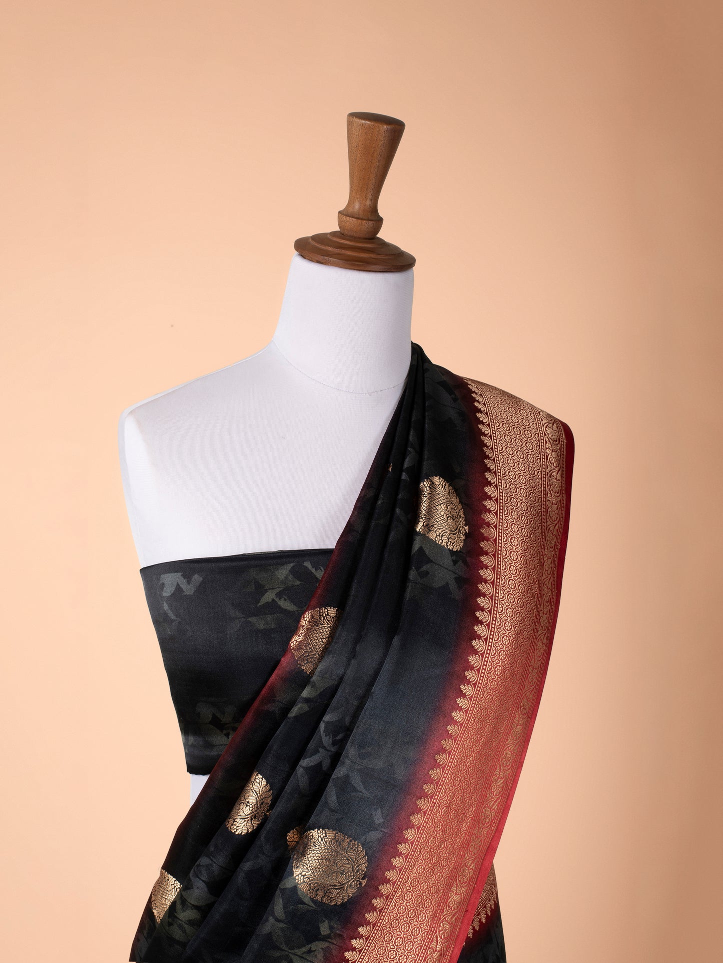 Handwoven Black Satin Silk Saree