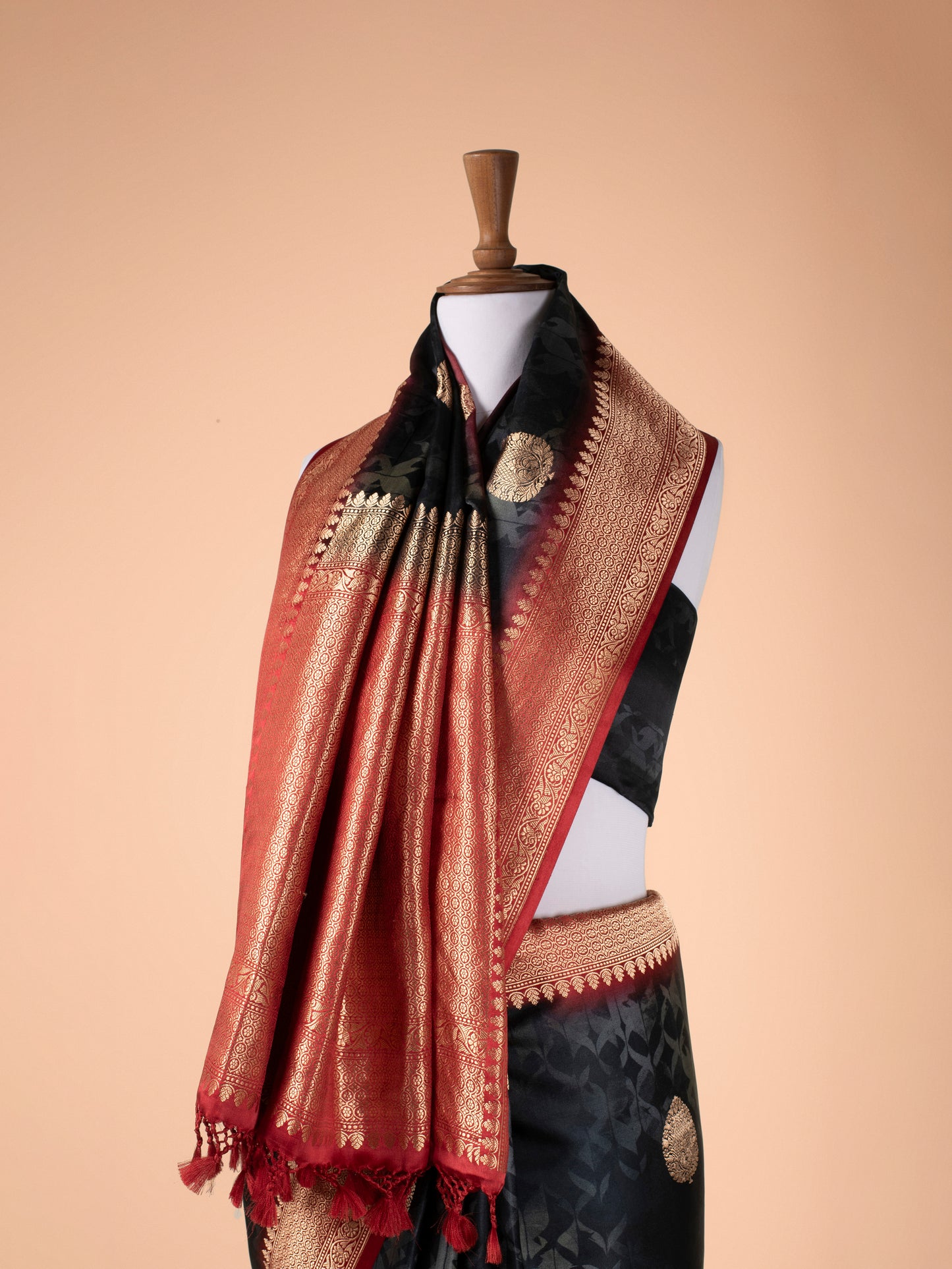 Handwoven Black Satin Silk Saree