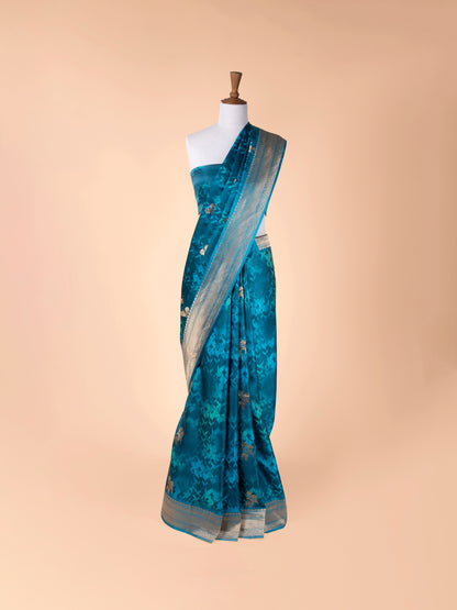 Handwoven Blue Satin Silk Saree