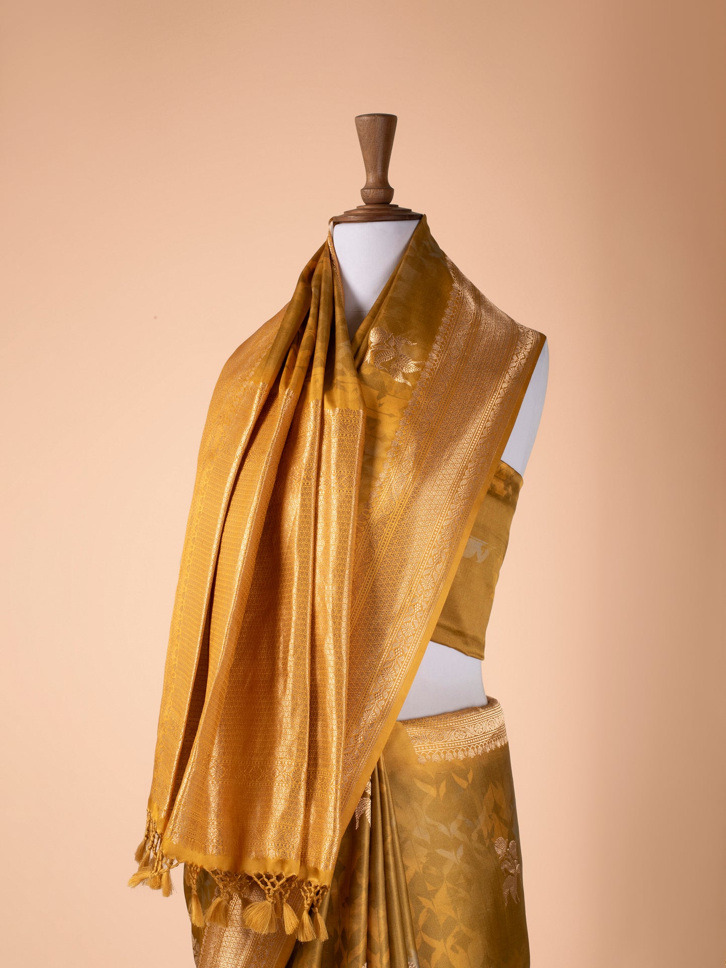 Handwoven Mustard Satin Silk Saree