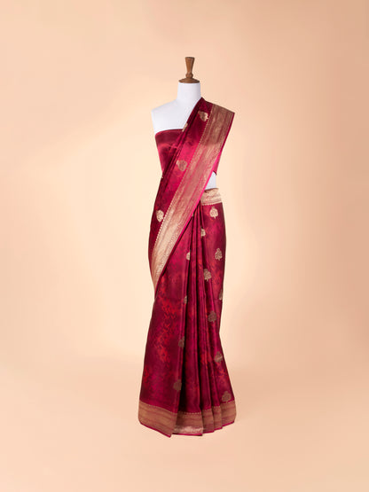 Handwoven Rani Pink Satin Silk Saree