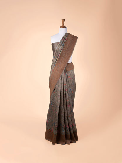 Handwoven Grey Tussar Silk Saree