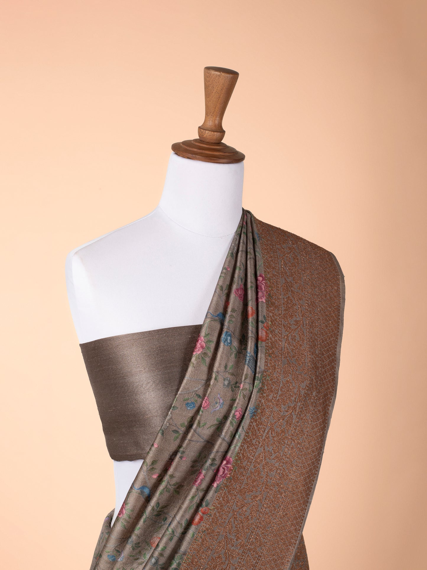 Handwoven Grey Tussar Silk Saree