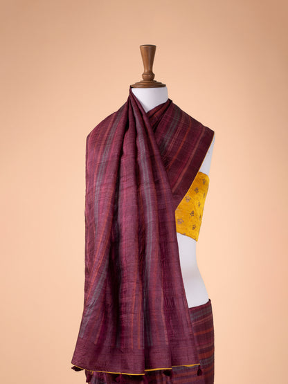 Handwoven Garnet Tussar Silk Saree