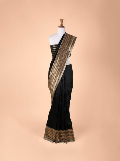 Handwoven Black Satin Silk Saree