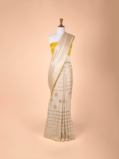 Handwoven Cream Satin Silk Saree