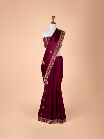 Handwoven Garnet Satin Silk Saree