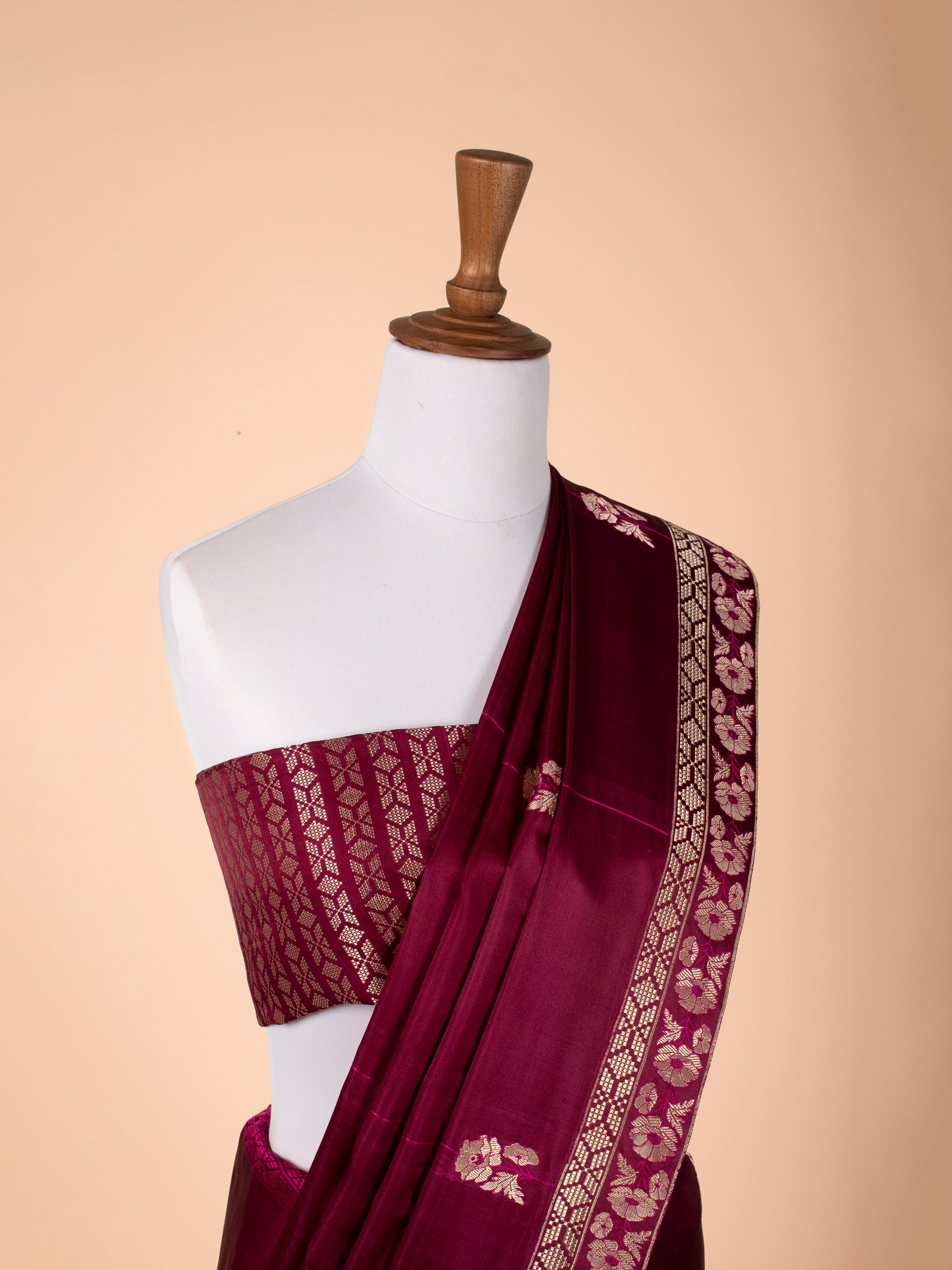 Handwoven Garnet Satin Silk Saree