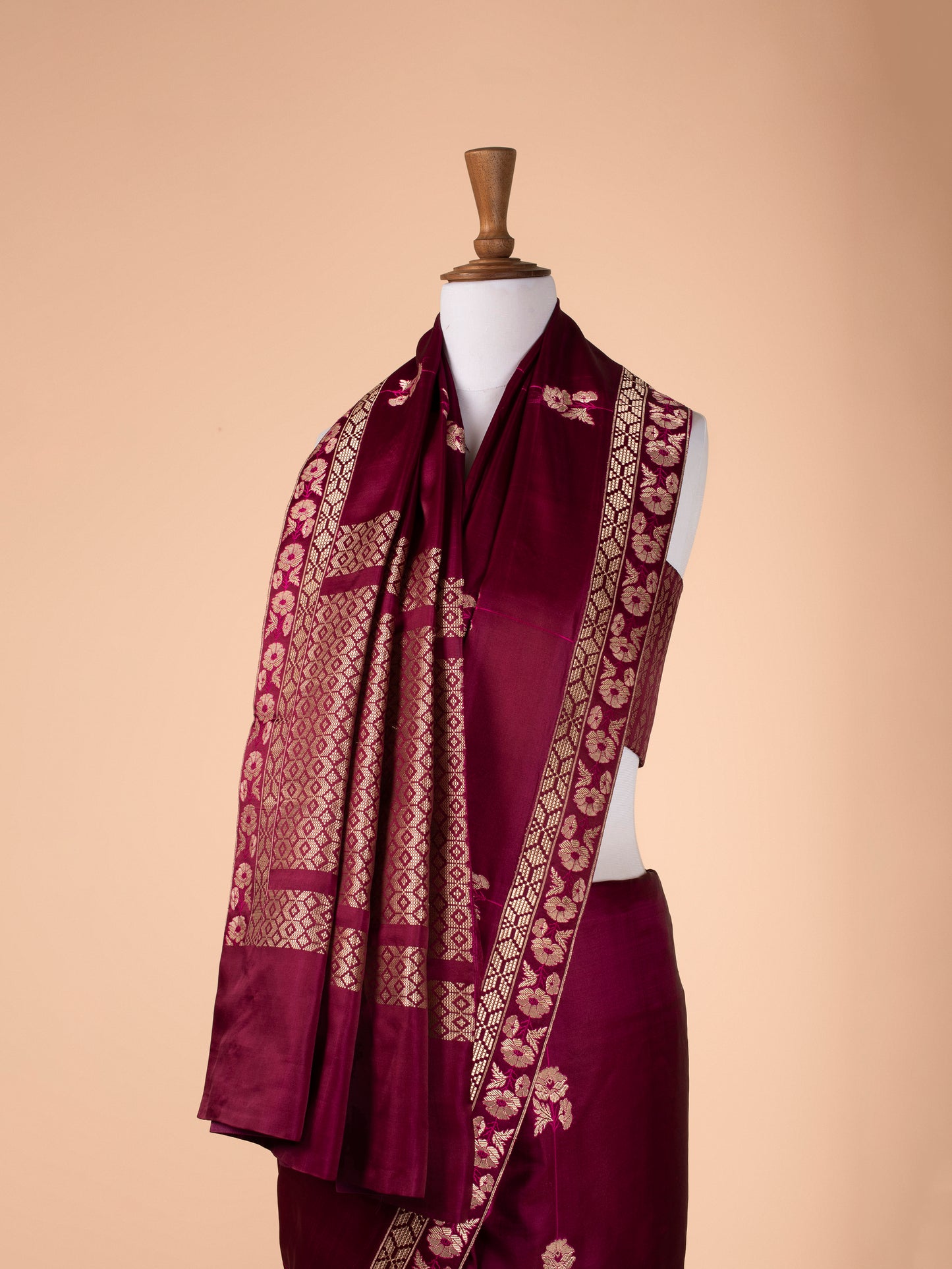 Handwoven Garnet Satin Silk Saree