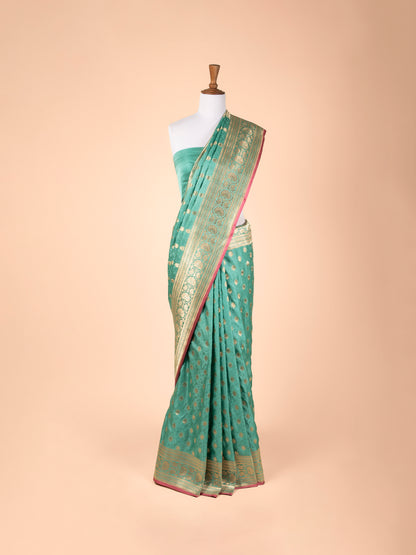 Handwoven Aqua Green Satin Silk Saree