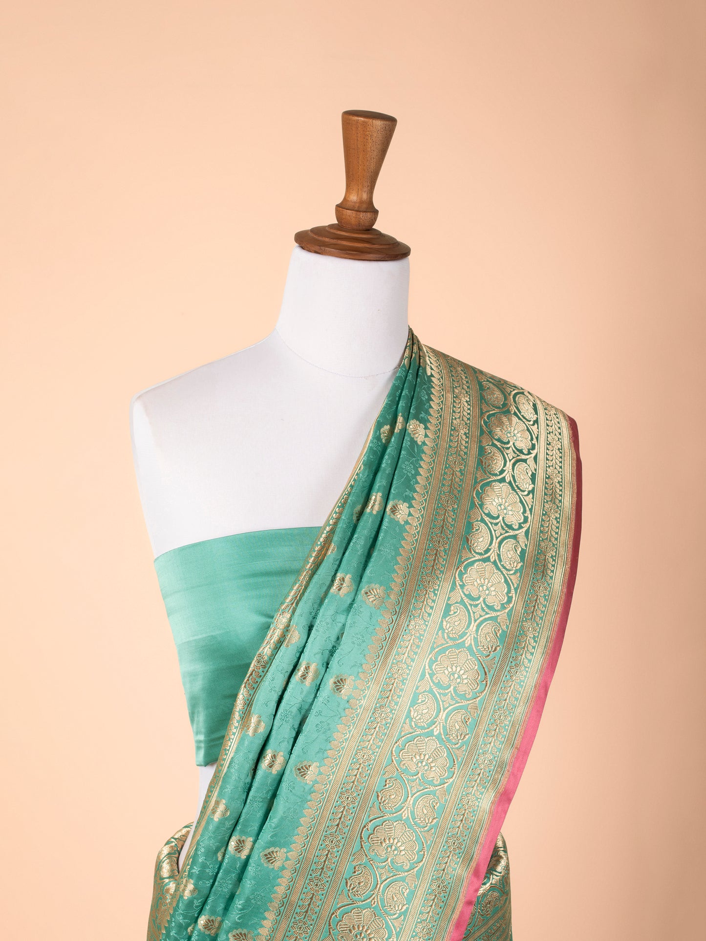 Handwoven Aqua Green Satin Silk Saree