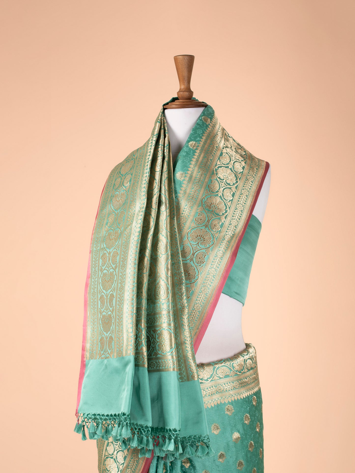 Handwoven Aqua Green Satin Silk Saree