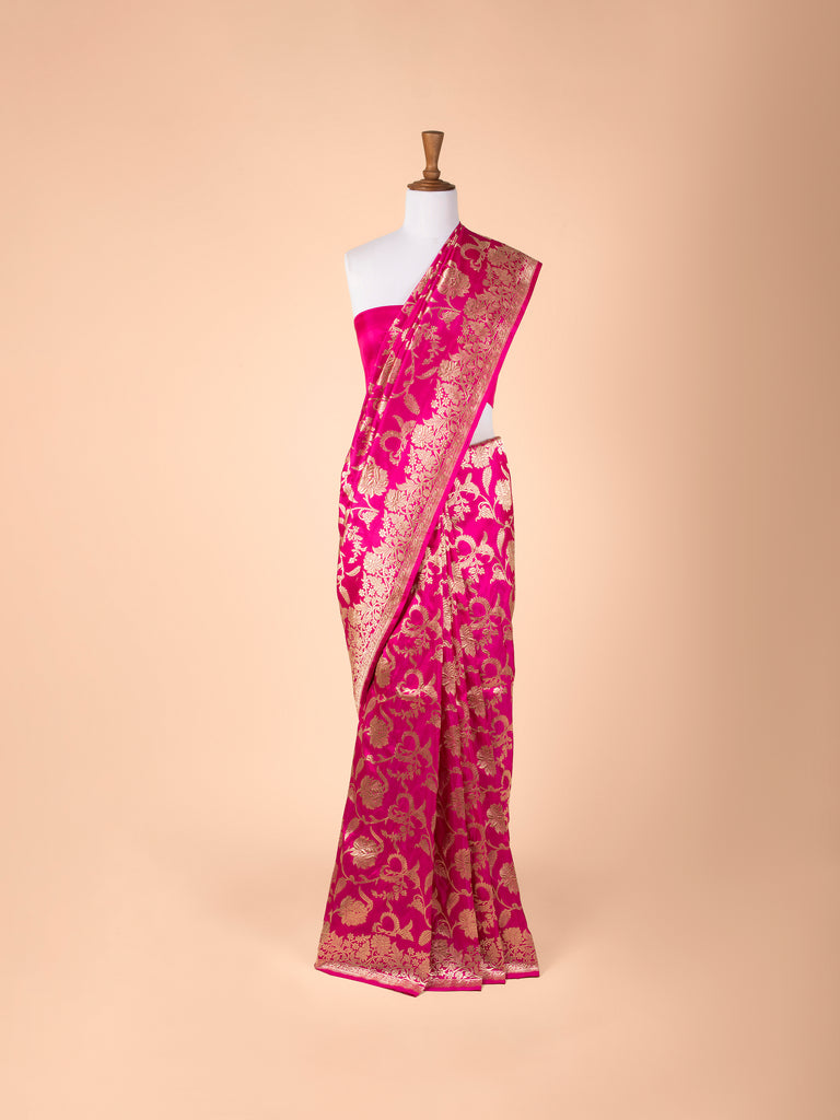 Handwoven Rani Pink Silk Saree
