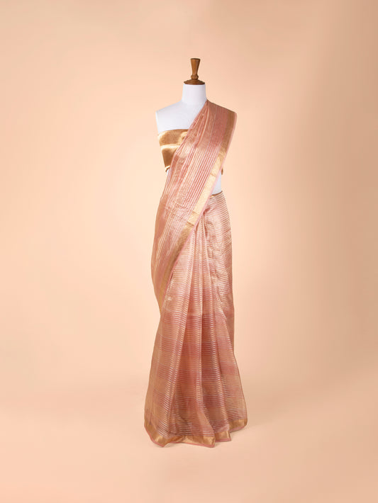 Handwoven Peach Tissue Saree