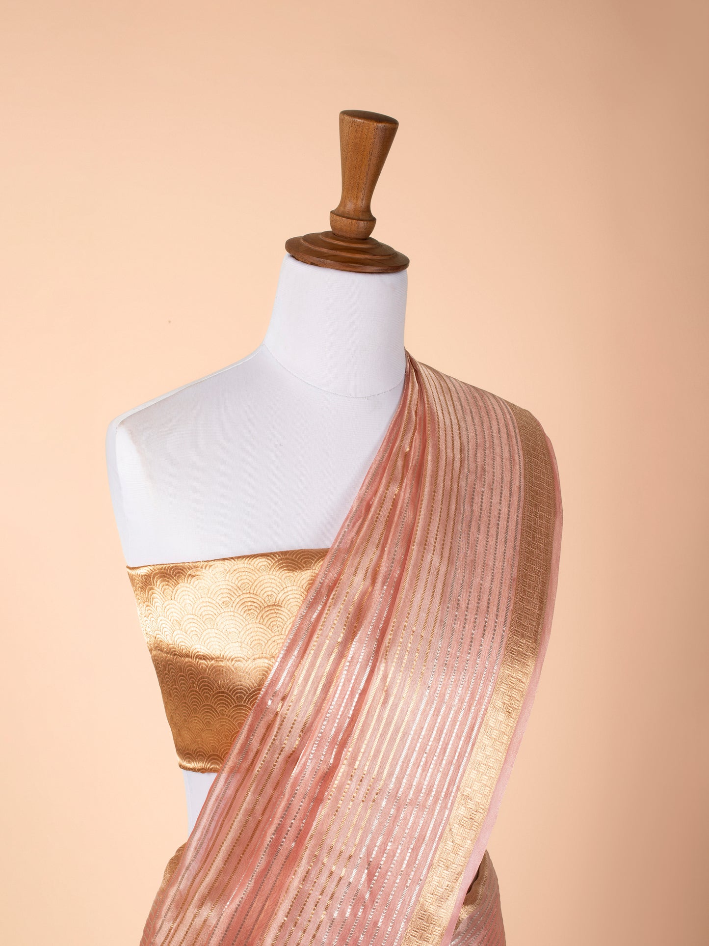 Handwoven Peach Tissue Saree