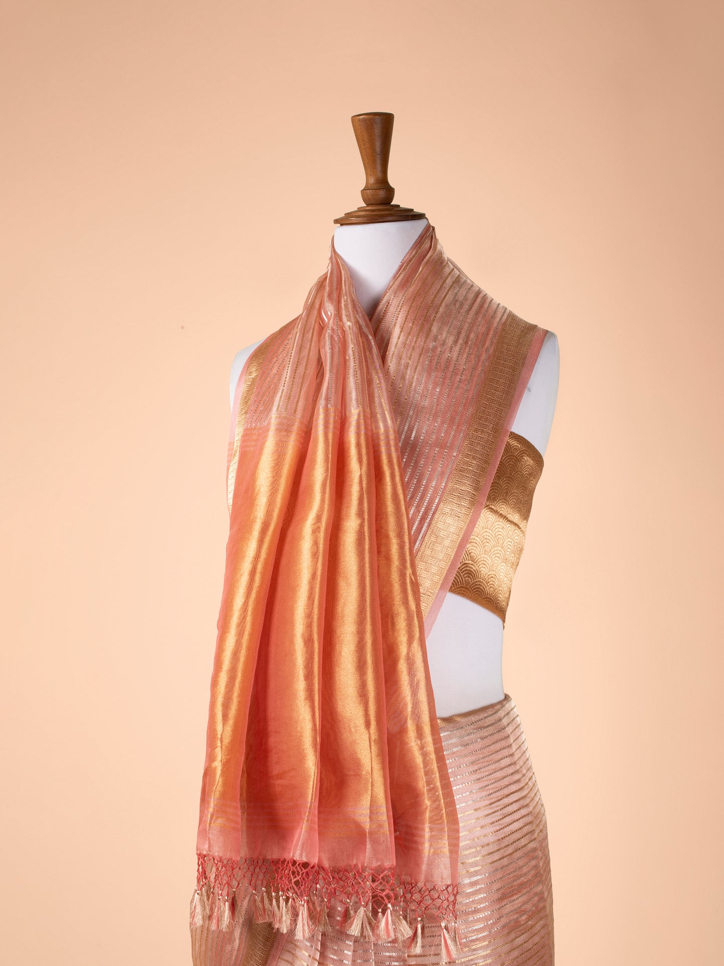 Handwoven Peach Tissue Saree