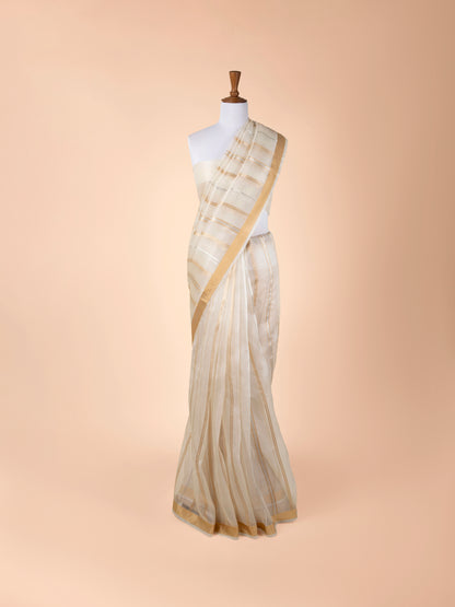 Handwoven Off White Organza Saree