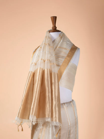 Handwoven Off White Organza Saree