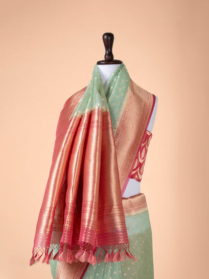 Handwoven Turquoise Blue Organza Saree