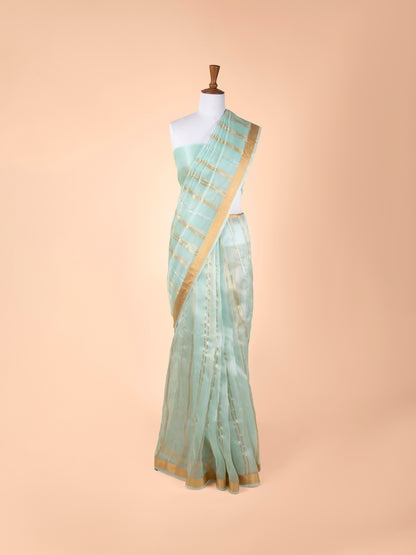 Handwoven Turquoise Blue Organza Saree