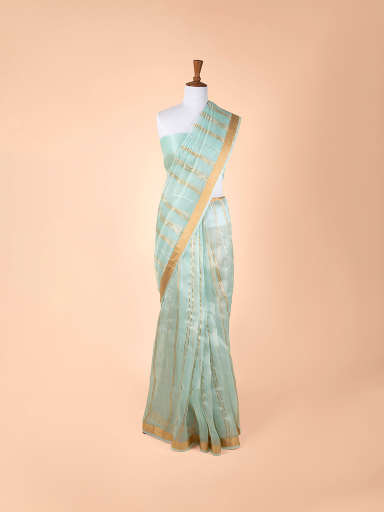 Handwoven Turquoise Blue Organza Saree