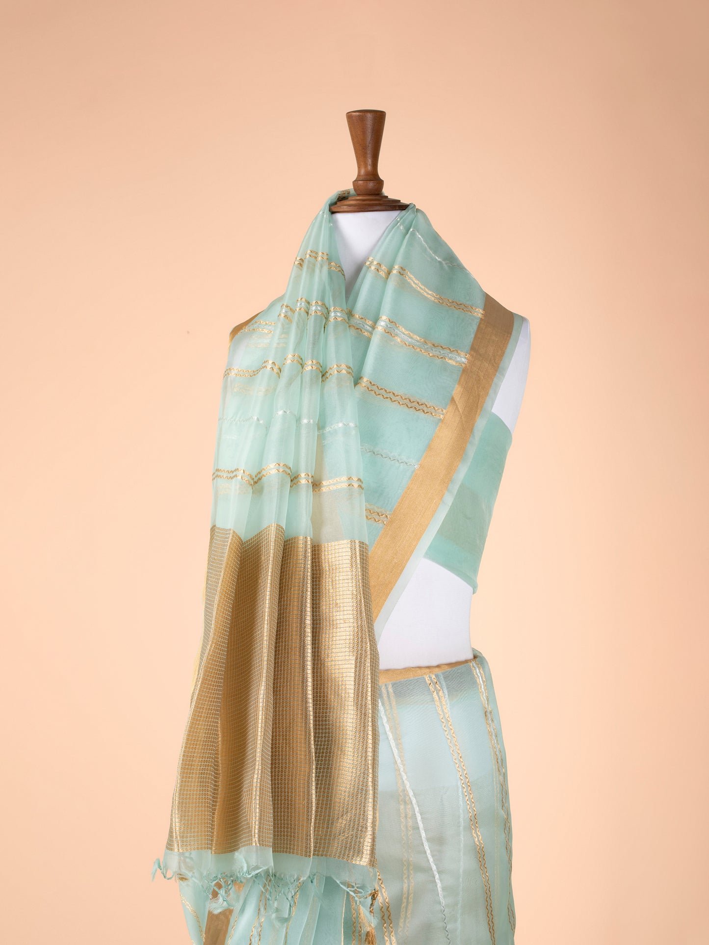 Handwoven Turquoise Blue Organza Saree