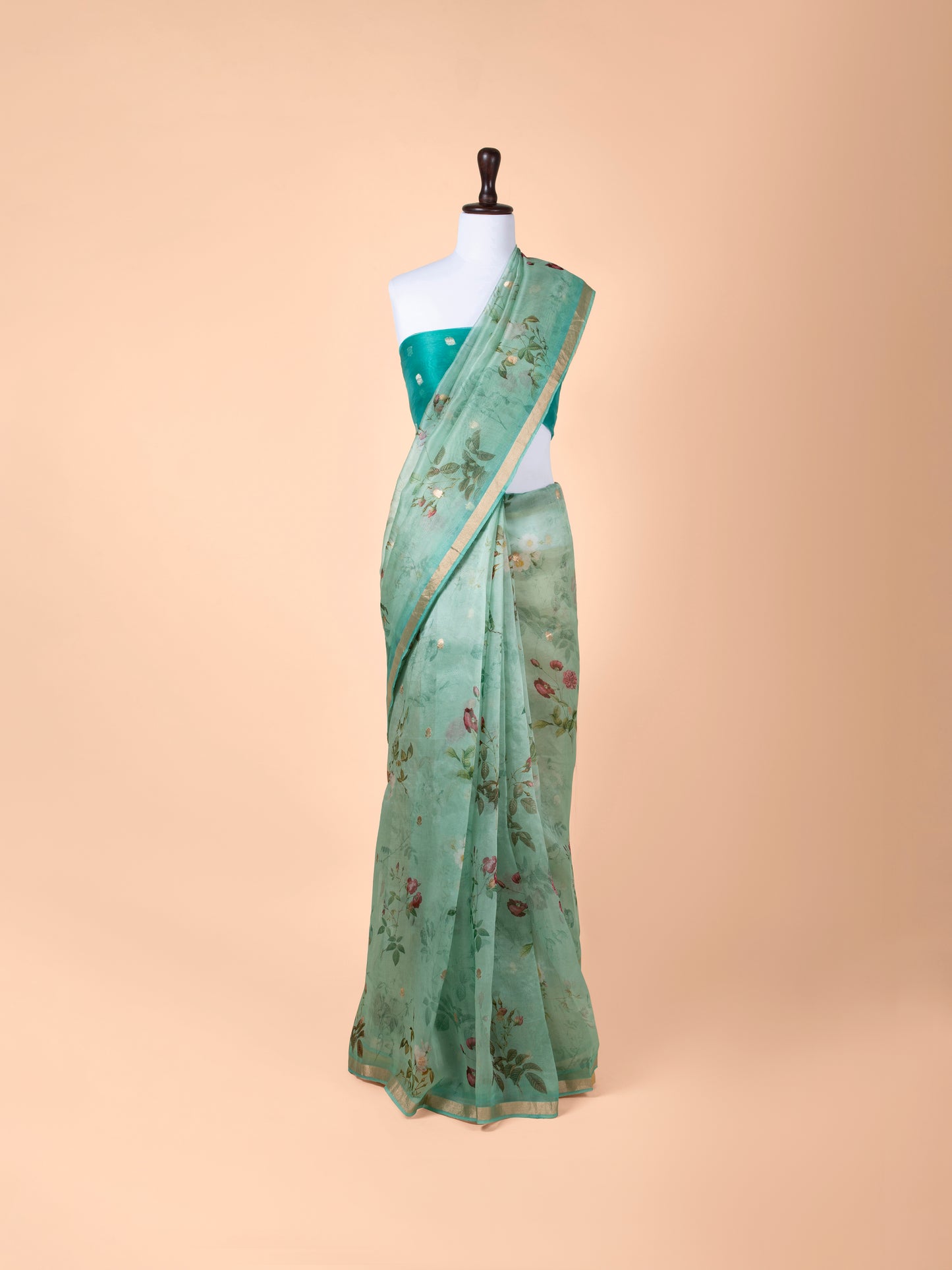 Handwoven Sea Green Organza Saree