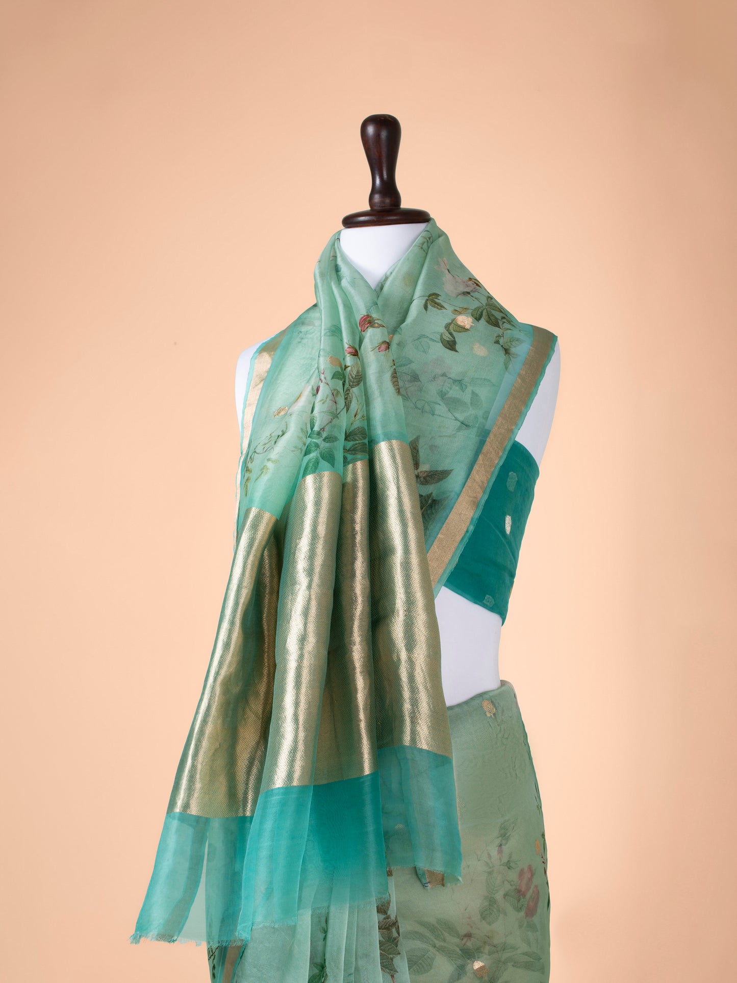 Handwoven Sea Green Organza Saree