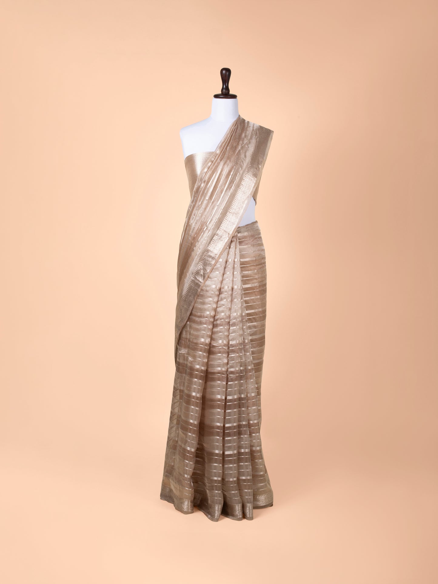 Handwoven Beige Tissue Saree