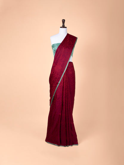 Handwoven Garnet Satin Silk Saree